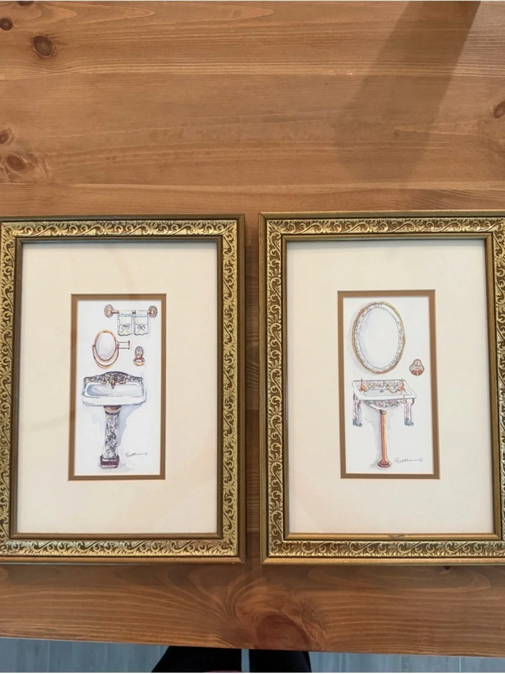 Peggy Abrams Vintage Art Set - 2 Gold Ornate Frames Cottagecore French Country